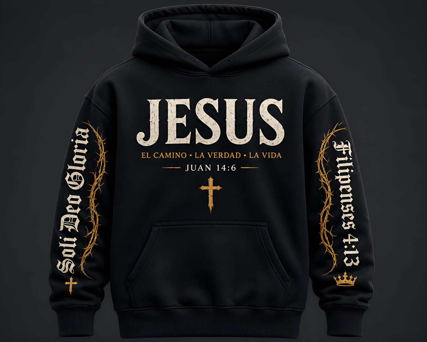 Hoodie Cristiano Jesus El Camino La Verdad y La Vida Juan 14:6 - Sudadera con Capucha Negra