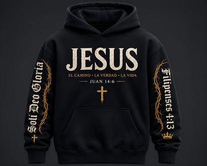 Hoodie Cristiano Jesus El Camino La Verdad y La Vida Juan 14:6 - Sudadera con Capucha Negra