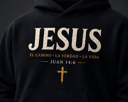 Hoodie Cristiano Jesus El Camino La Verdad y La Vida Juan 14:6 - Sudadera con Capucha Negra