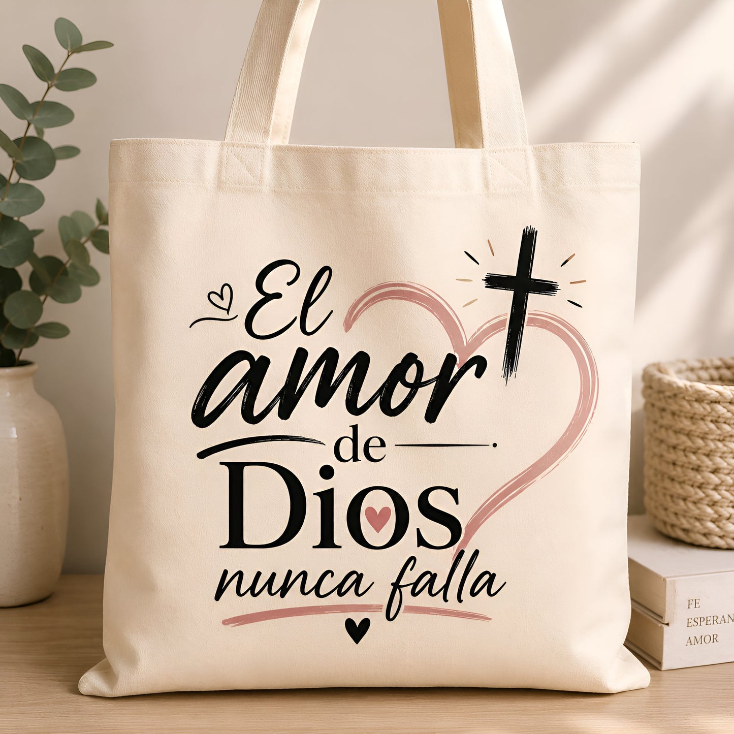 🎁 Bolsa Cristiana “El Amor de Dios Nunca Falla” | Tote Bag de Lona Reutilizable (Discount)