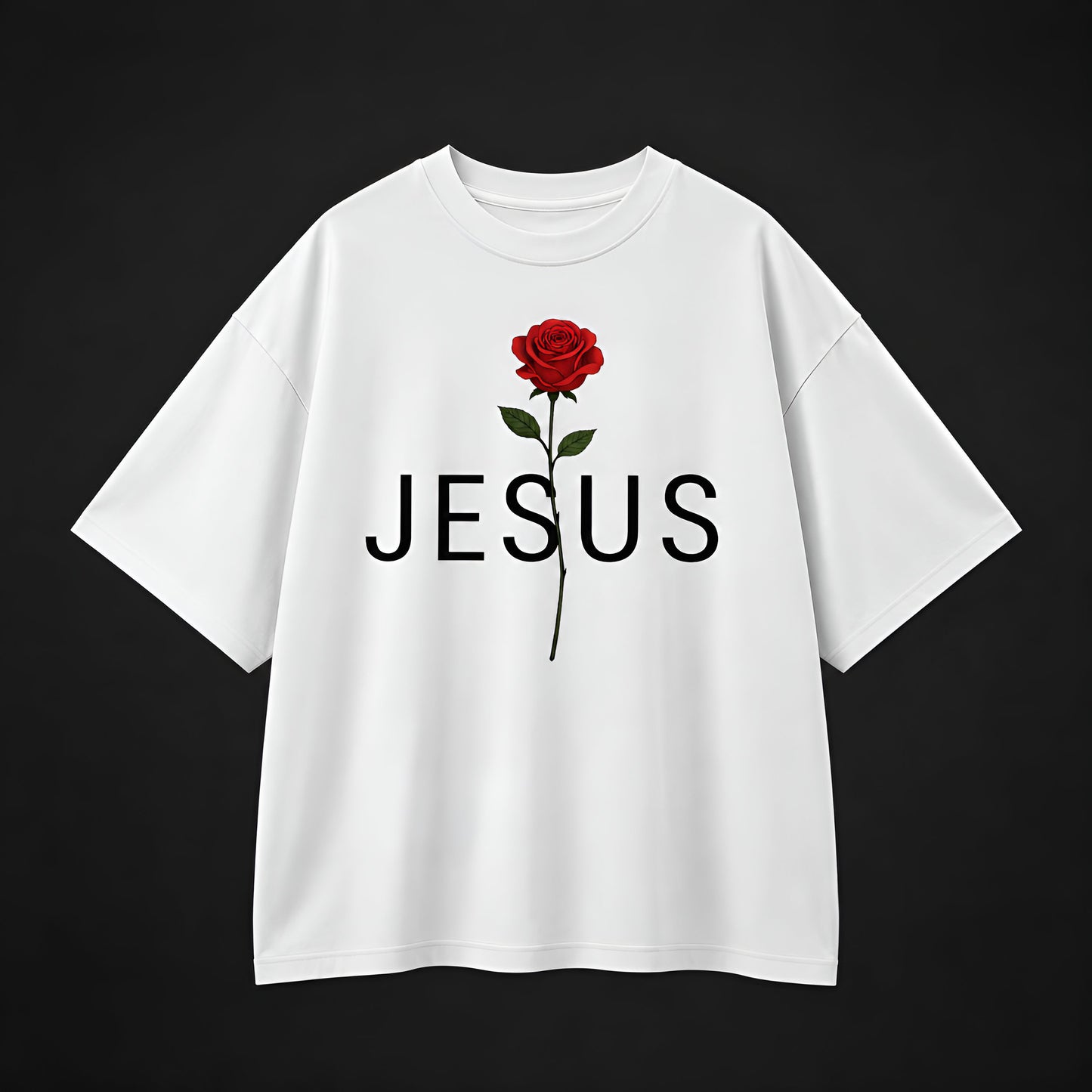 Camisa Oversize 'JESUS' Rosa Roja – Diseño Floral Cristiano