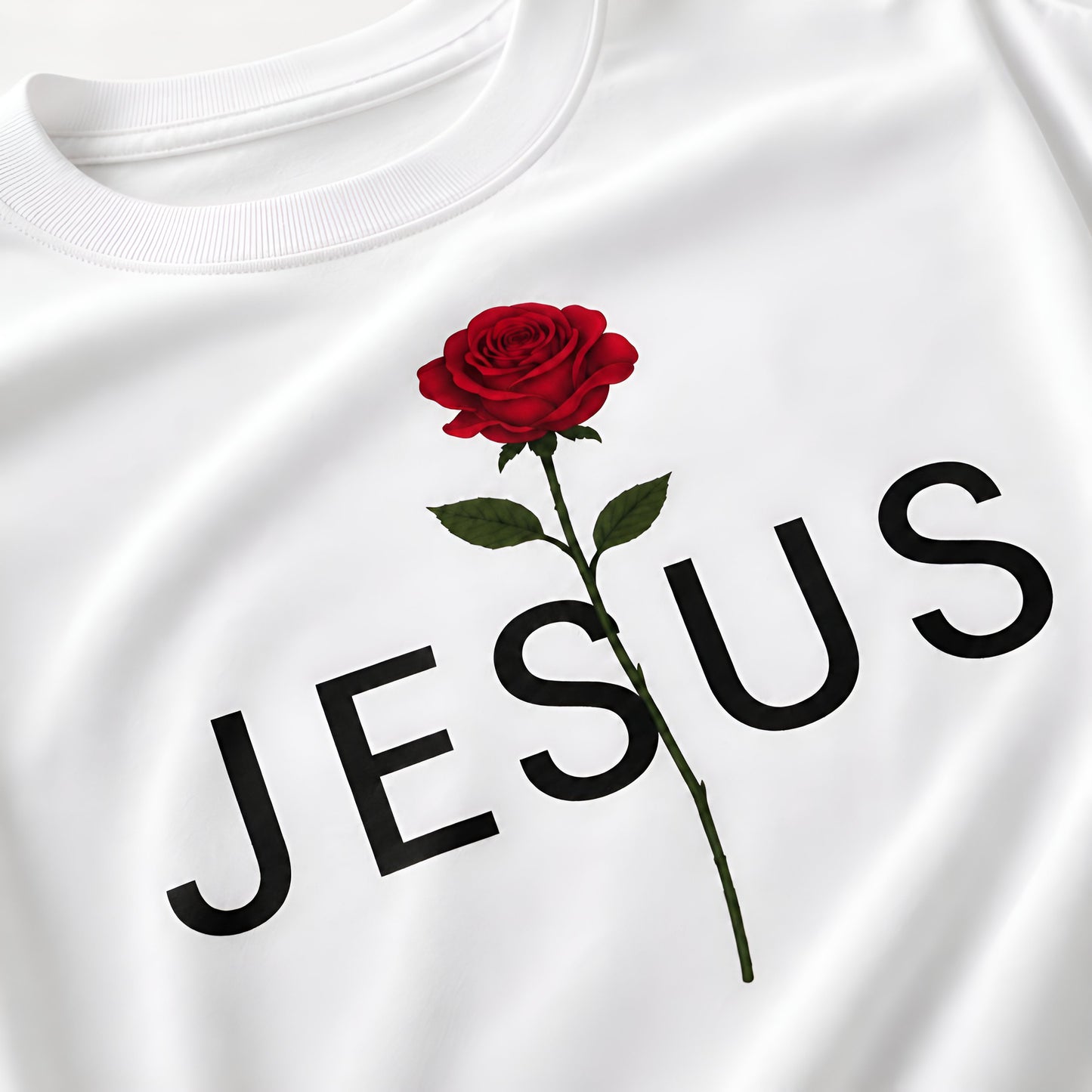 Camisa Oversize 'JESUS' Rosa Roja – Diseño Floral Cristiano