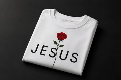Camisa Oversize 'JESUS' Rosa Roja – Diseño Floral Cristiano