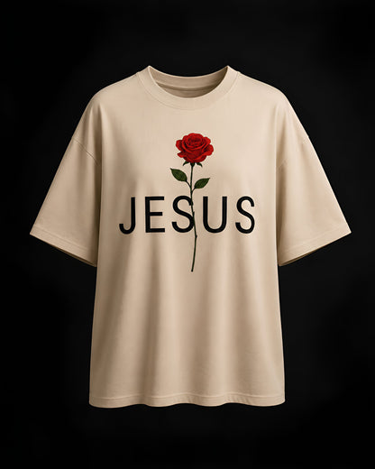 Camisa Oversize 'JESUS' Rosa Roja – Diseño Floral Cristiano