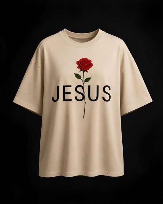 Camisa Oversize 'JESUS' Rosa Roja – Diseño Floral Cristiano