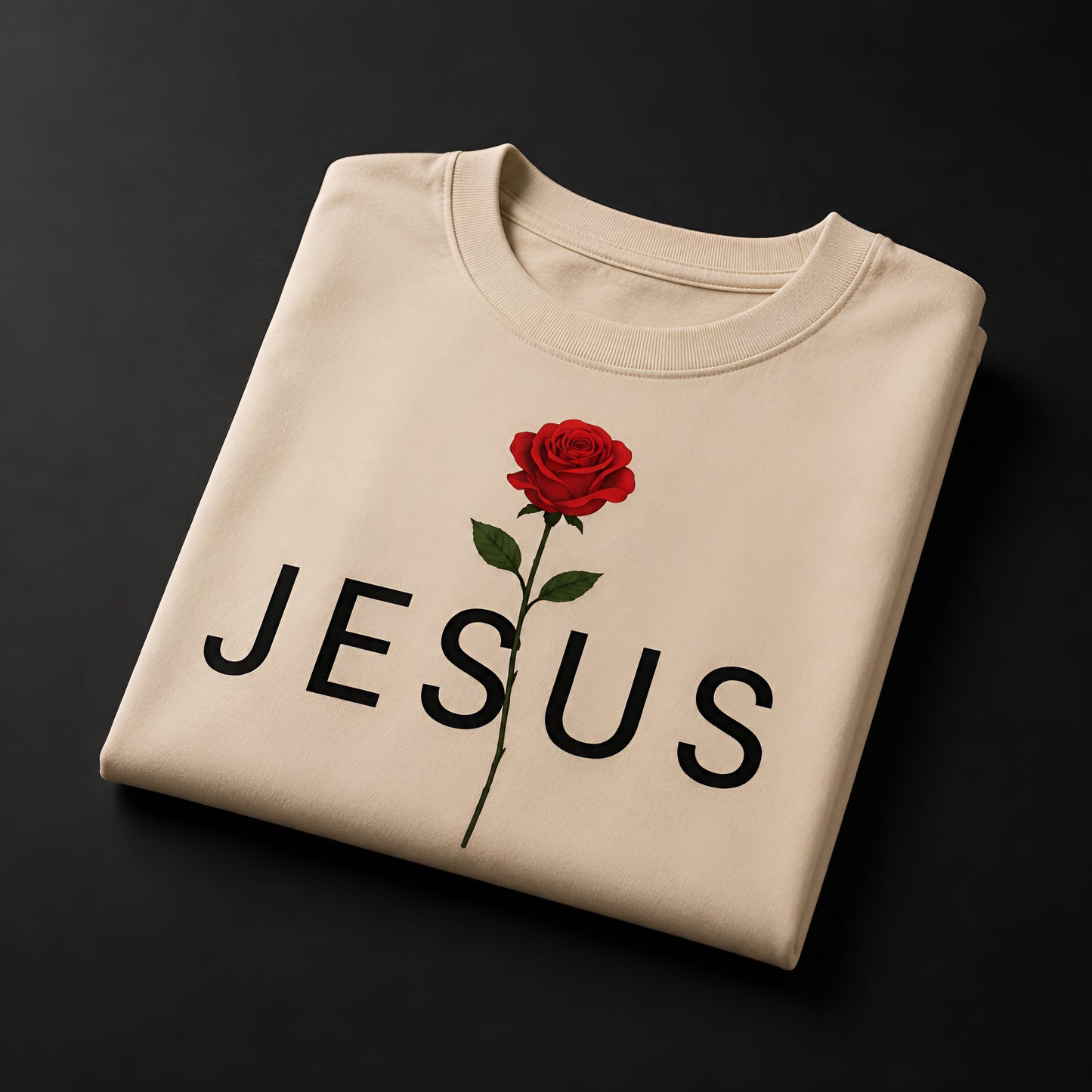 Camisa Oversize 'JESUS' Rosa Roja – Diseño Floral Cristiano