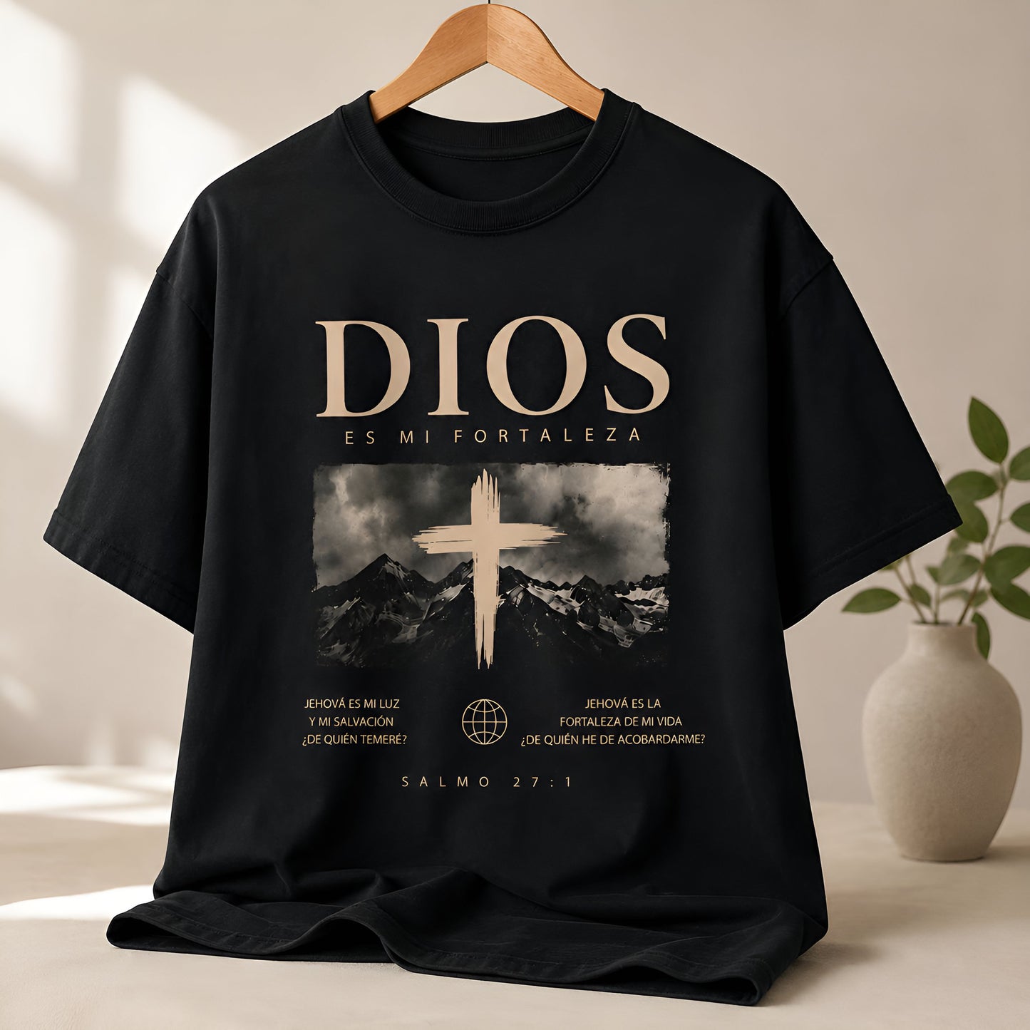 Camisa Oversize Cristiana “Dios Es Mi Fortaleza” – Salmo 27:1