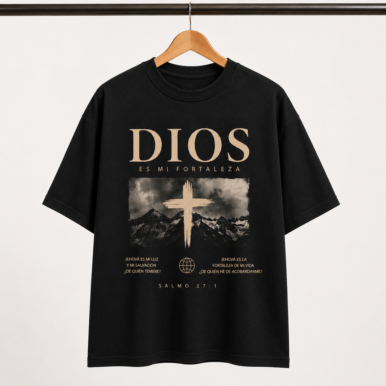 Camisa Oversize Cristiana “Dios Es Mi Fortaleza” – Salmo 27:1