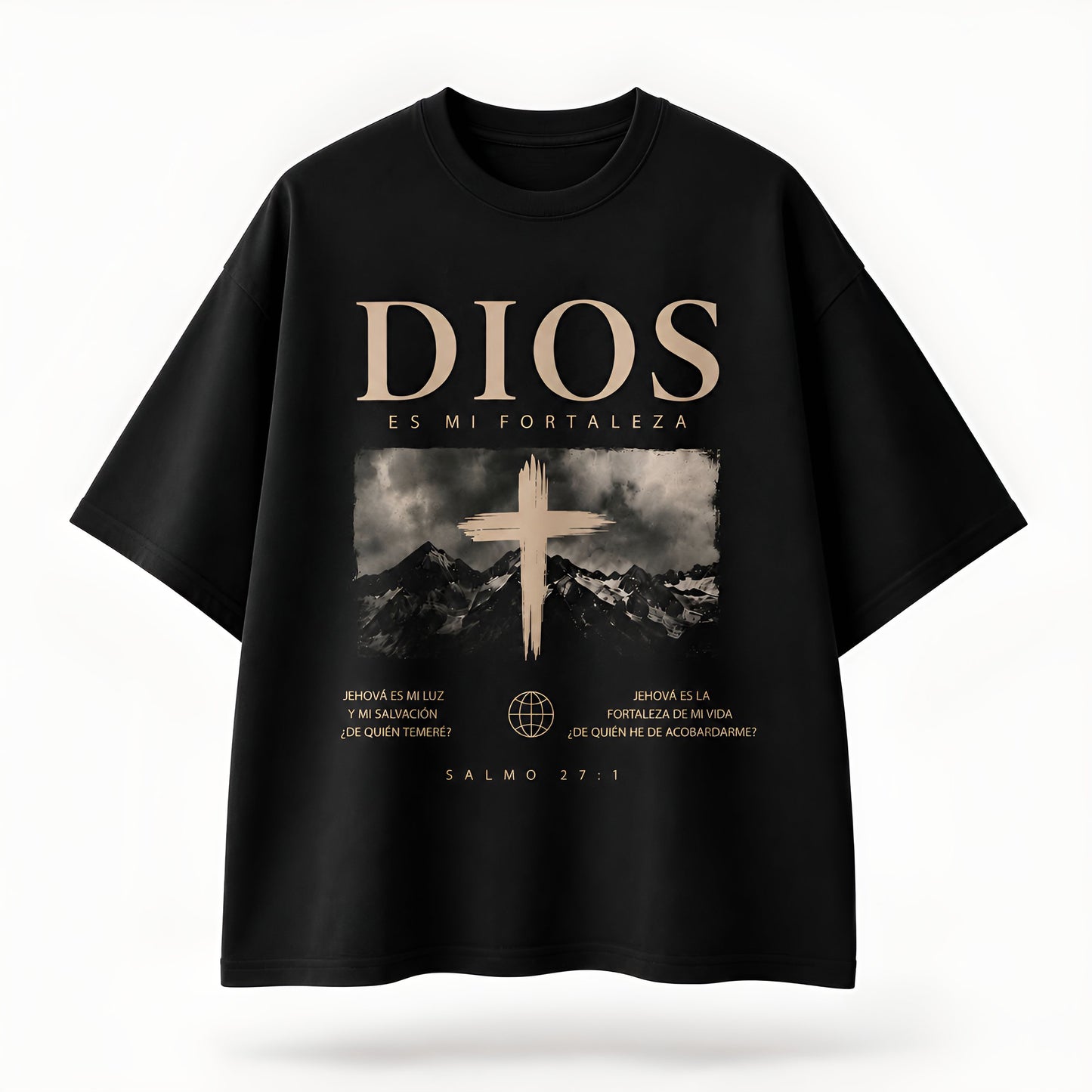 Camisa Oversize Cristiana “Dios Es Mi Fortaleza” – Salmo 27:1