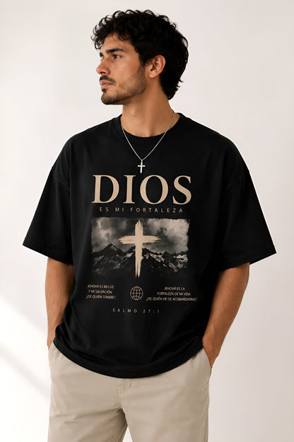 Camisa Oversize Cristiana “Dios Es Mi Fortaleza” – Salmo 27:1