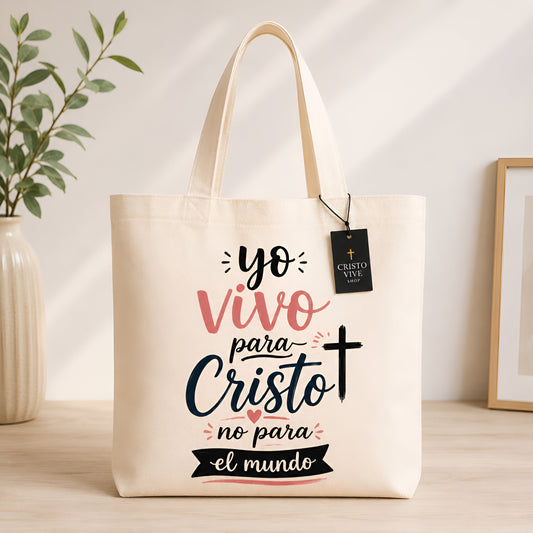 Bolso de Lona “Yo Vivo para Cristo, No para el Mundo”
