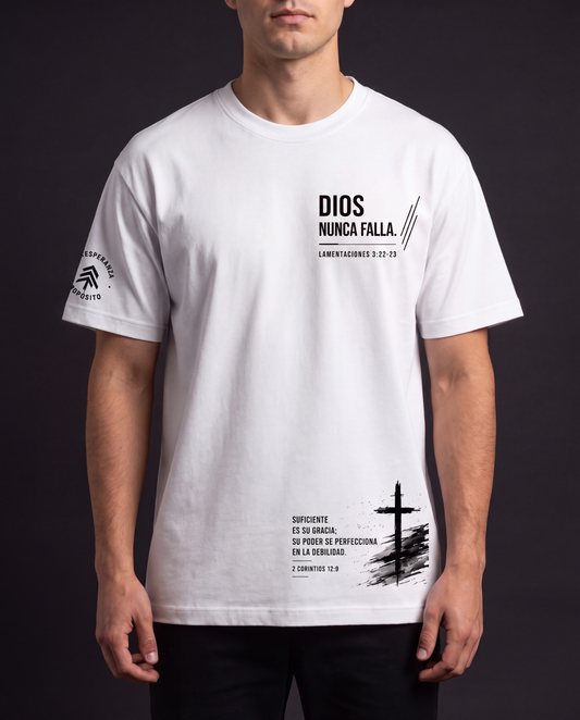 Dios Nunca Falla | Camiseta Cristiana Beige Unisex – Fe, Esperanza y Propósito