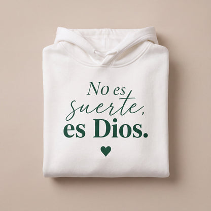 Hoodie Cristiano "No es suerte, es Dios" | Sudadera con Capucha Blanca | Unisex