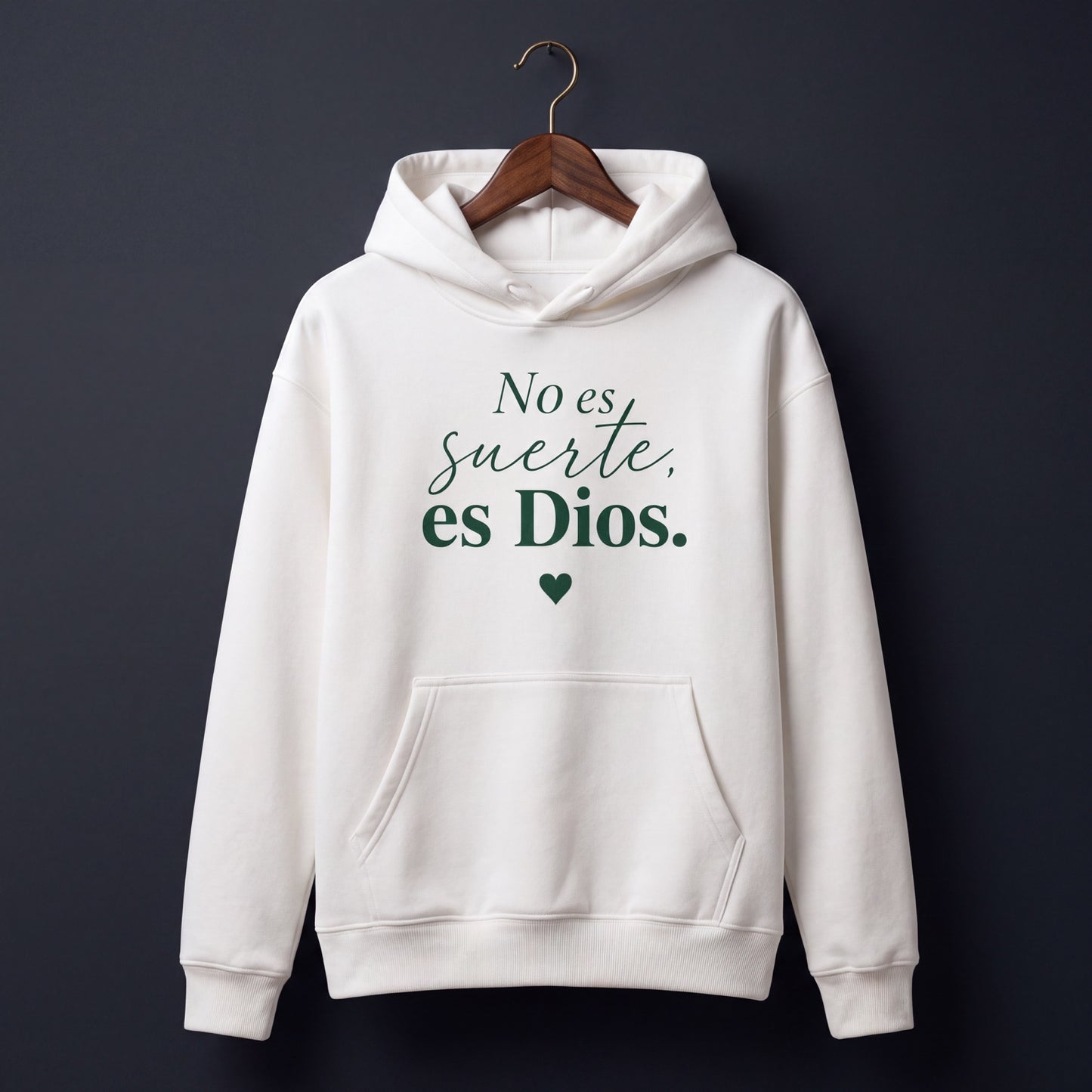Hoodie Cristiano "No es suerte, es Dios" | Sudadera con Capucha Blanca | Unisex