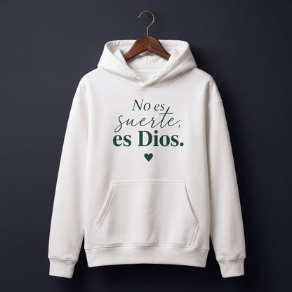 Hoodie Cristiano "No es suerte, es Dios" | Sudadera con Capucha Blanca | Unisex