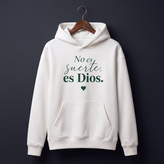 Hoodie Cristiano "No es suerte, es Dios" | Sudadera con Capucha Blanca | Unisex