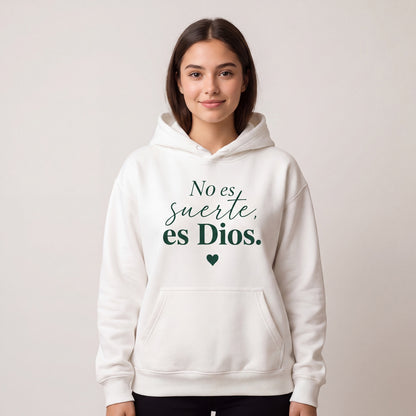 Hoodie Cristiano "No es suerte, es Dios" | Sudadera con Capucha Blanca | Unisex