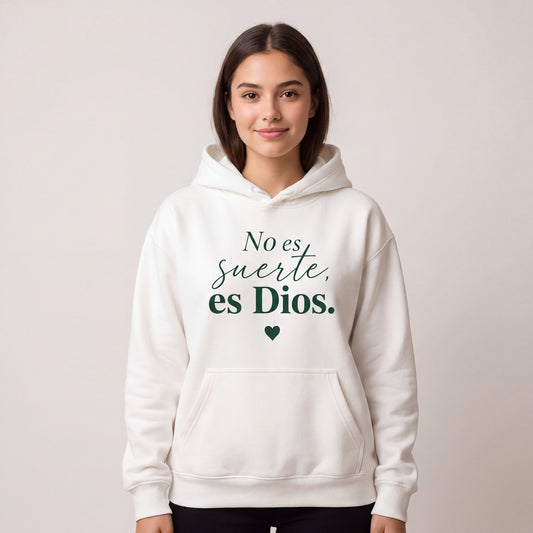 Hoodie Cristiano "No es suerte, es Dios" | Sudadera con Capucha Blanca | Unisex