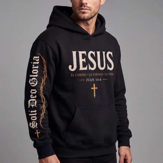 Hoodie Cristiano Jesus El Camino La Verdad y La Vida Juan 14:6 - Sudadera con Capucha Negra