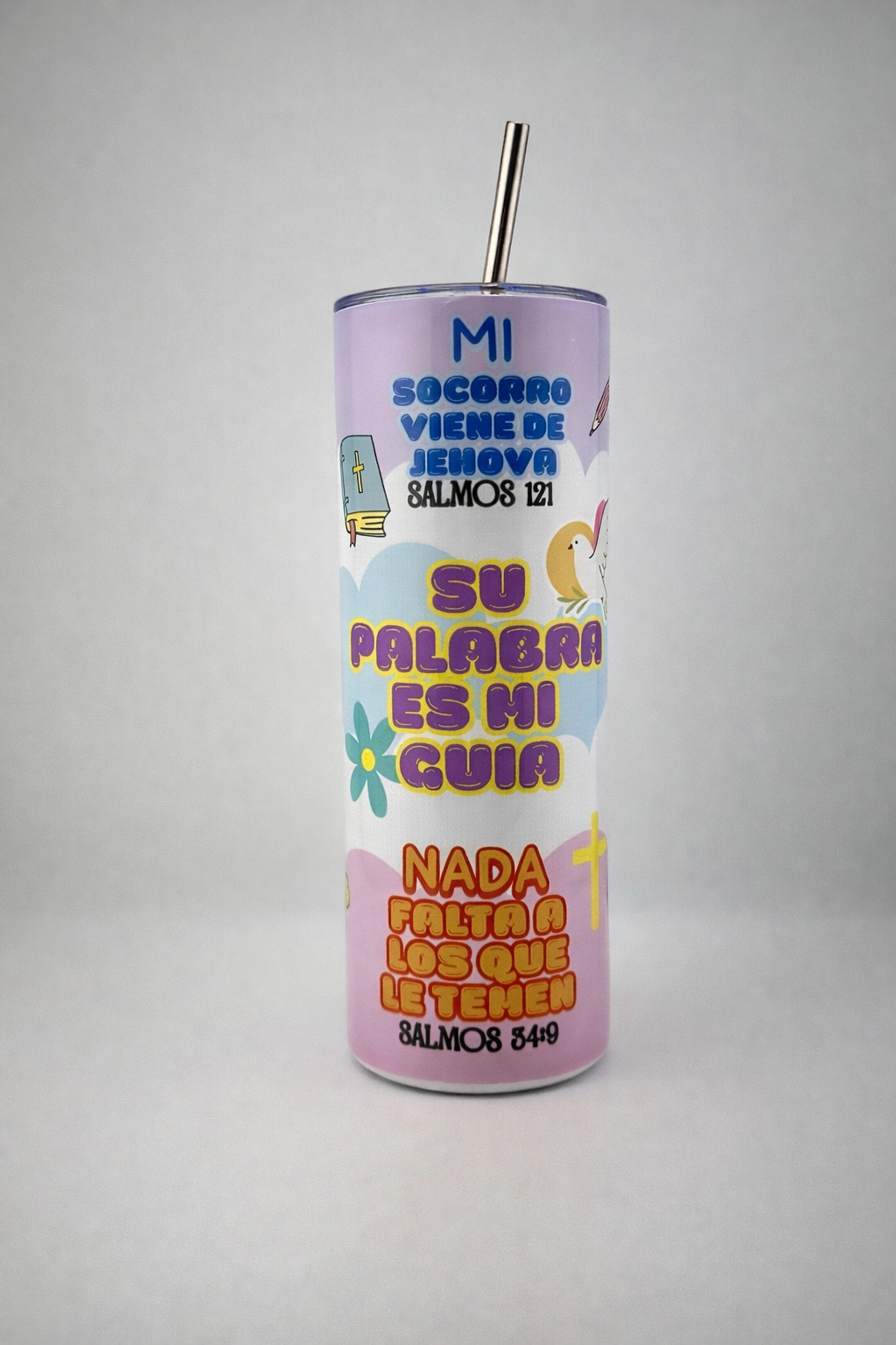 Tumbler 20 oz con frases de ánimo colección Salmos – Diseño pastel - Cristo vive 