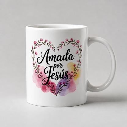 Taza Cristiana “Amada por Jesús” – Regalo Inspirador con Versículo Bíblico