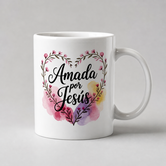 Taza Cristiana “Amada por Jesús” – Regalo Inspirador con Versículo Bíblico