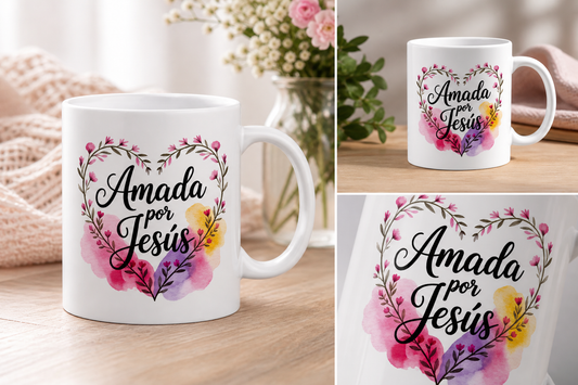 Taza Cristiana “Amada por Jesús” – Regalo Inspirador con Versículo Bíblico