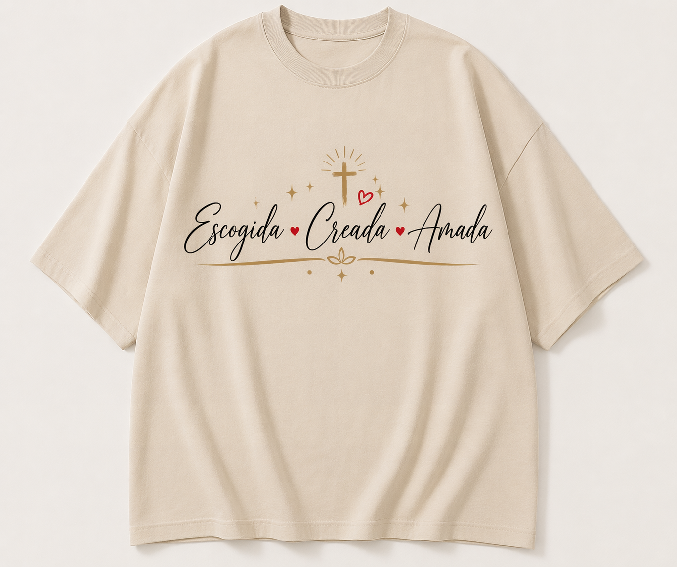 Camiseta Oversize Cristiana “Escogida, Creada y Amada”