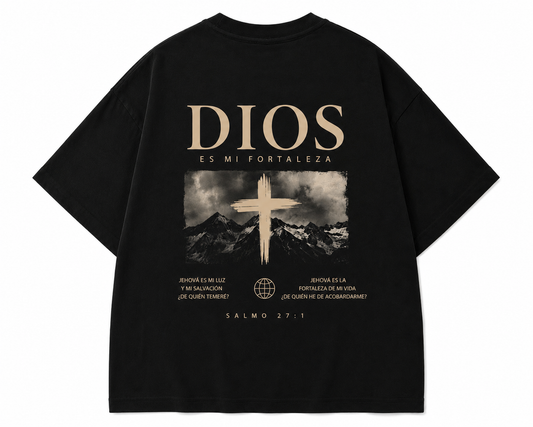 Camisa Oversize Cristiana “Dios Es Mi Fortaleza” – Salmo 27:1