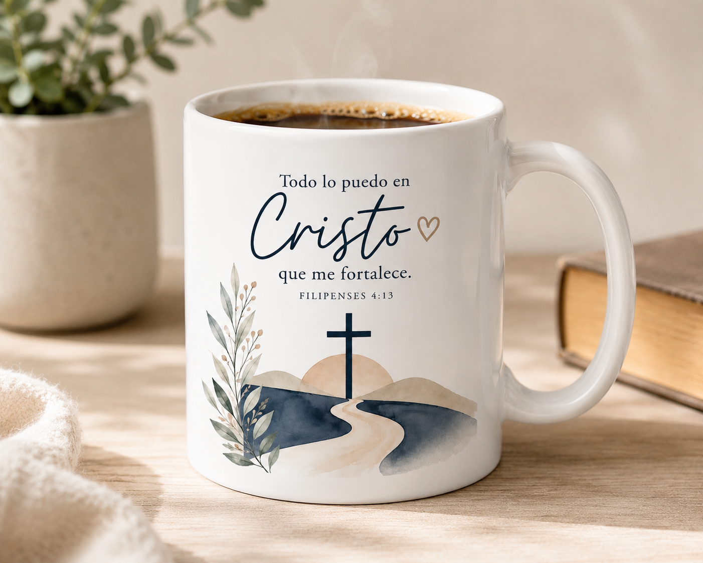 Taza Cristiana “Todo lo puedo en Cristo” – Filipenses 4:13 | Taza Blanca de Café 11oz