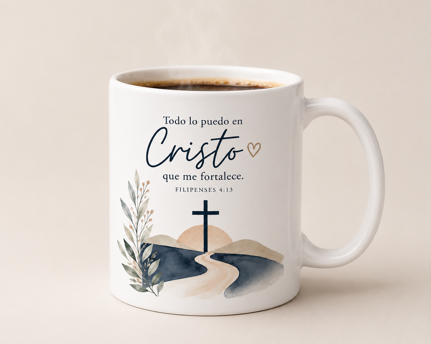 Taza Cristiana “Todo lo puedo en Cristo” – Filipenses 4:13 | Taza Blanca de Café 11oz