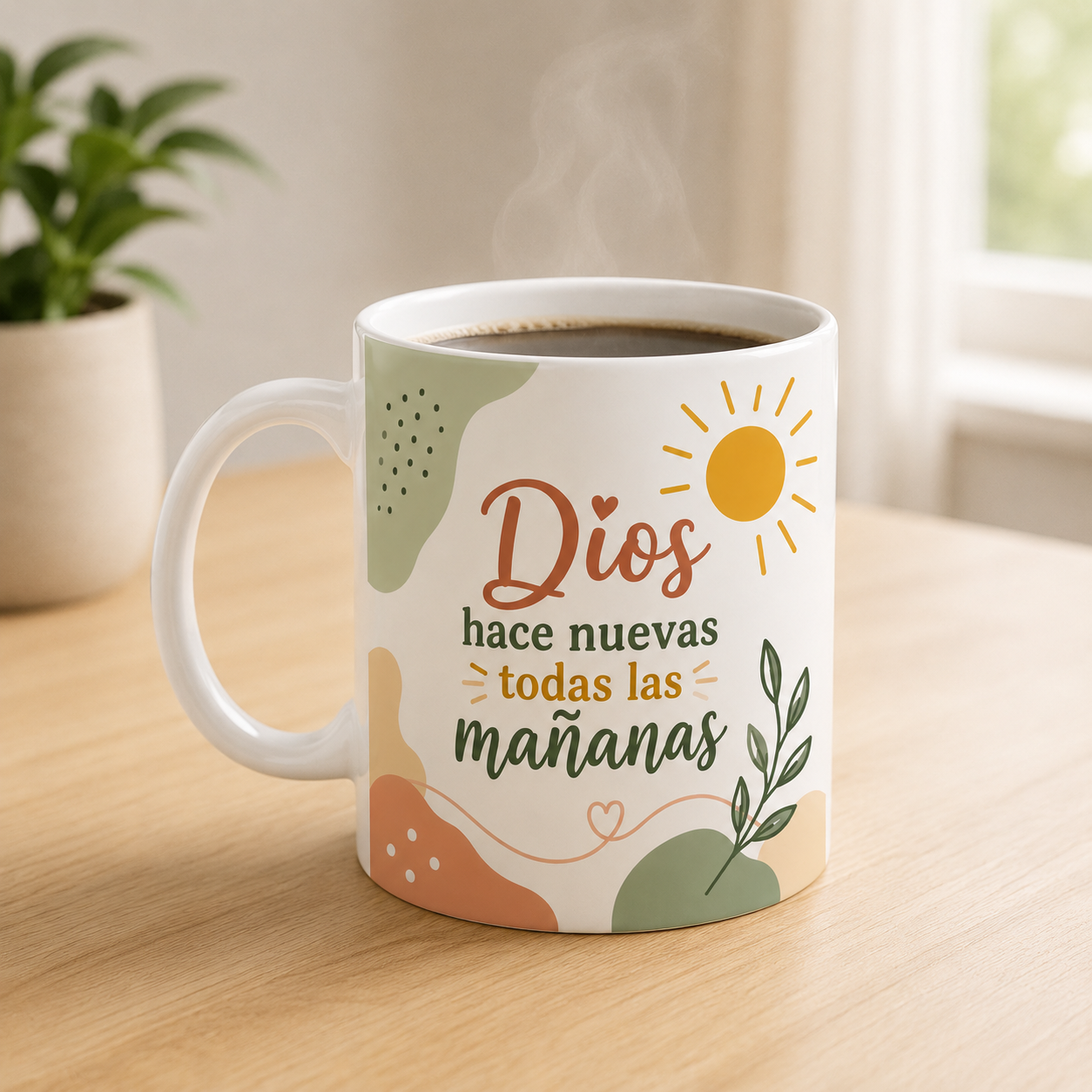 Taza Cristiana “Dios Hace Nuevas Todas las Mañanas” – Taza Blanca de Sublimación 11 oz