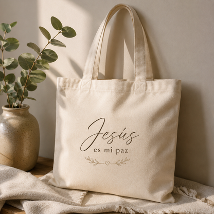 Cartera Cristiana “Jesús es mi paz” – Tote Bag Beige Elegante