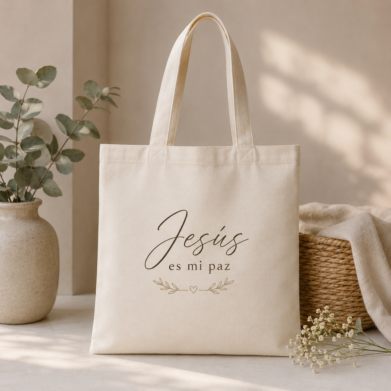 Cartera Cristiana “Jesús es mi paz” – Tote Bag Beige Elegante