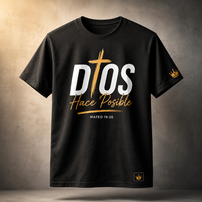 DIOS Hace Posible | Mateo 19:26 | Camisa Cristiana Regular Negra