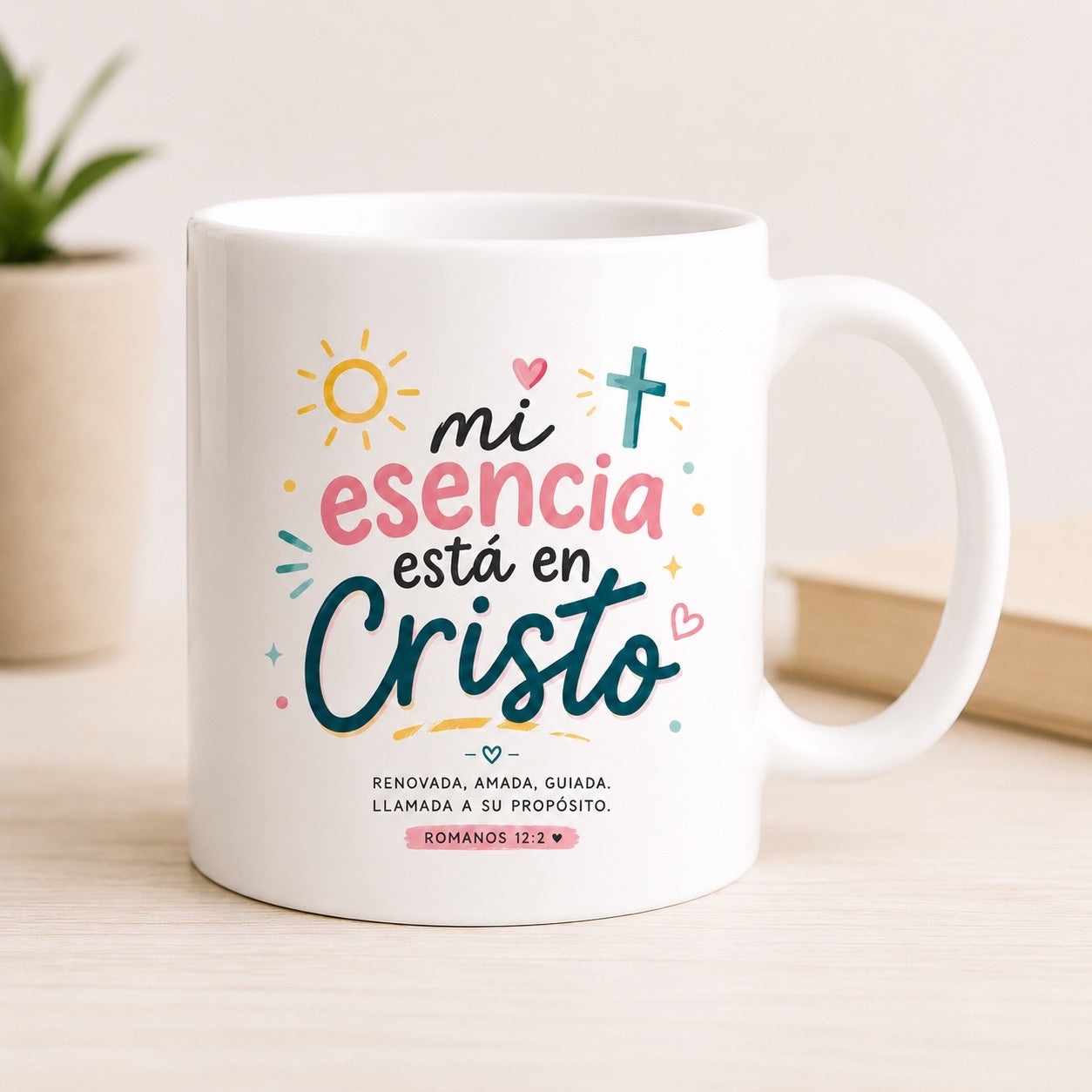 Taza Cristiana “Mi Esencia Está en Cristo” | Romanos 12:2 | 11 oz