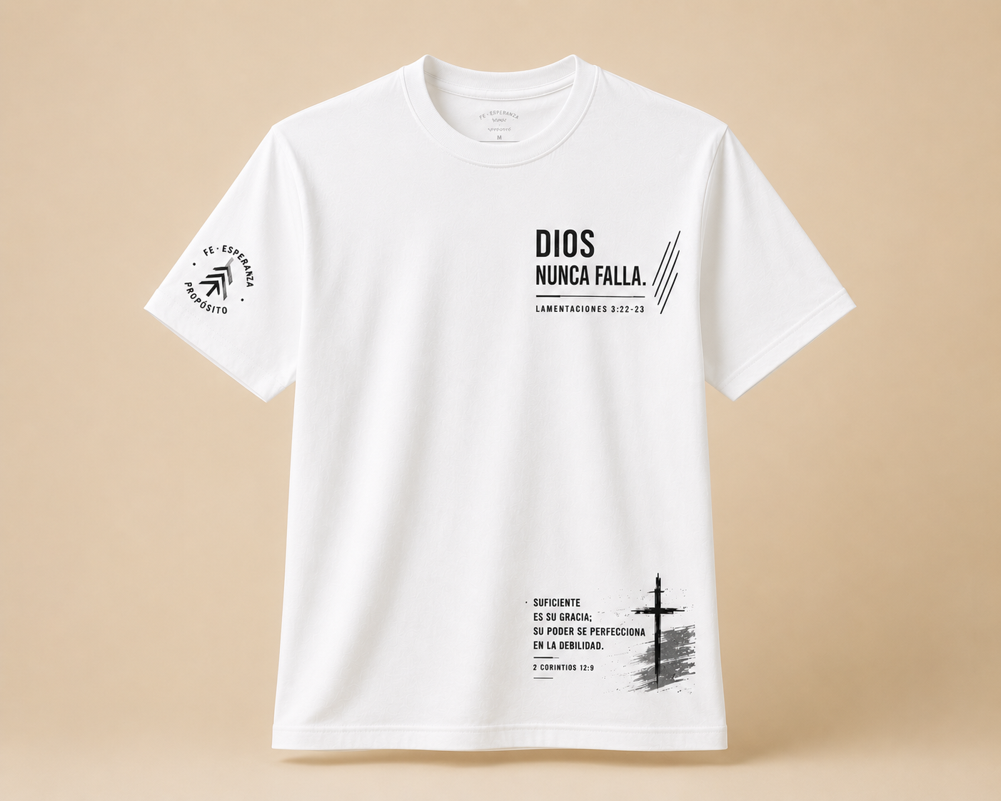 Dios Nunca Falla | Camiseta Cristiana Beige Unisex – Fe, Esperanza y Propósito