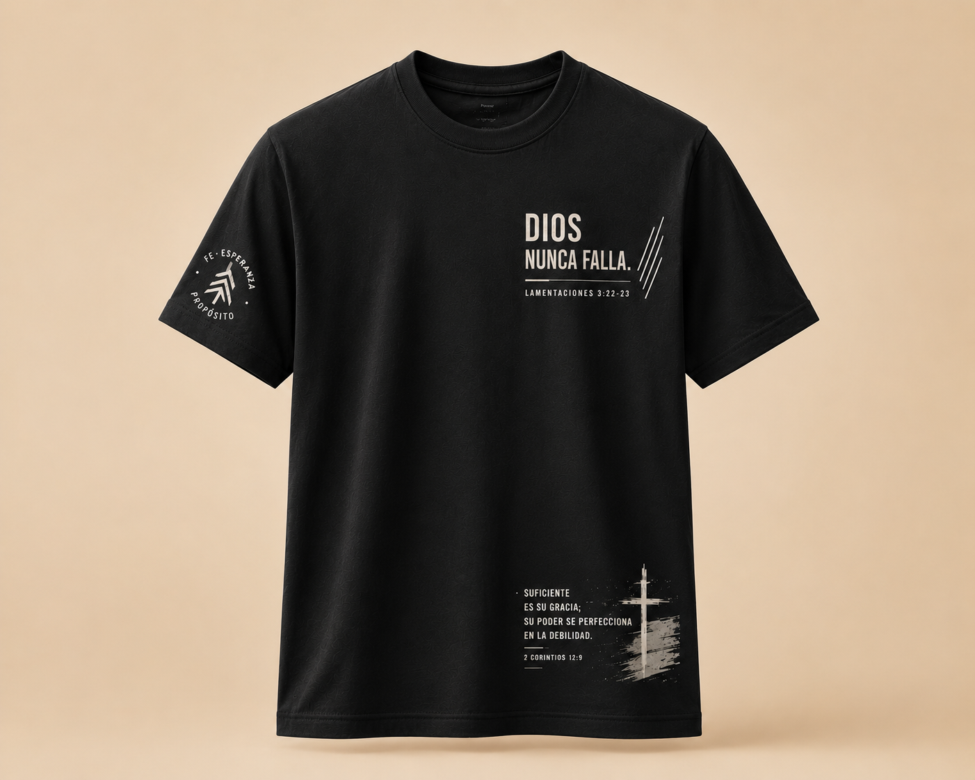 Dios Nunca Falla | Camiseta Cristiana Beige Unisex – Fe, Esperanza y Propósito