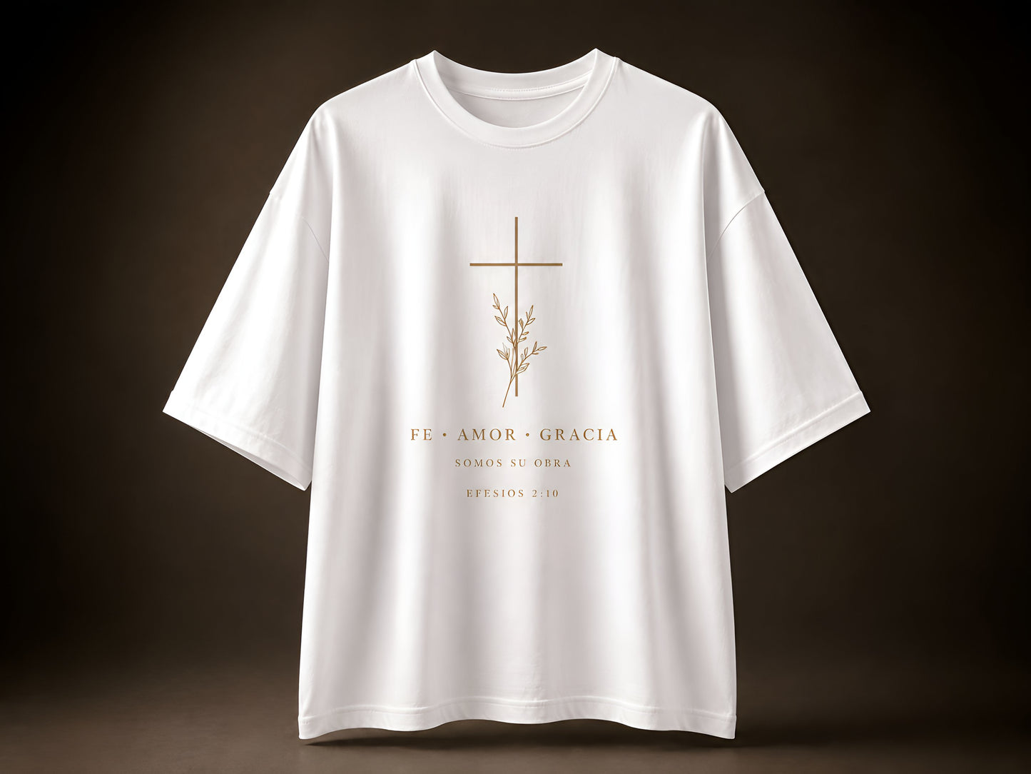 Camiseta Oversized Fe • Amor • Gracia – Efesios 2:10 | Negra