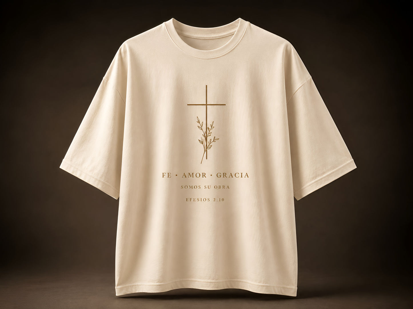 Camiseta Oversized Fe • Amor • Gracia – Efesios 2:10 | Negra