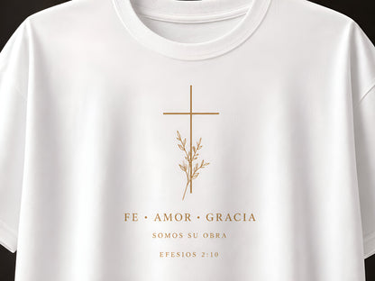 Camiseta Oversized Fe • Amor • Gracia – Efesios 2:10 | Negra