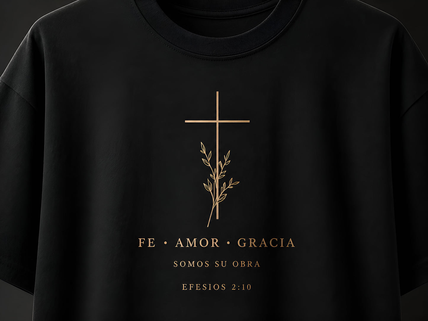 Camiseta Oversized Fe • Amor • Gracia – Efesios 2:10 | Negra