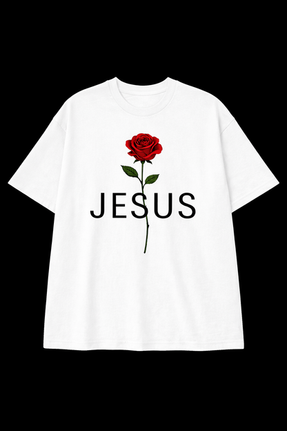 Camisa oversize JESUS con rosa roja - vista frontal