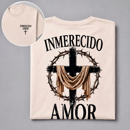 Camisa Oversize Cristiana 'Inmerecido Amor' – Cruz y Corona de Espinas