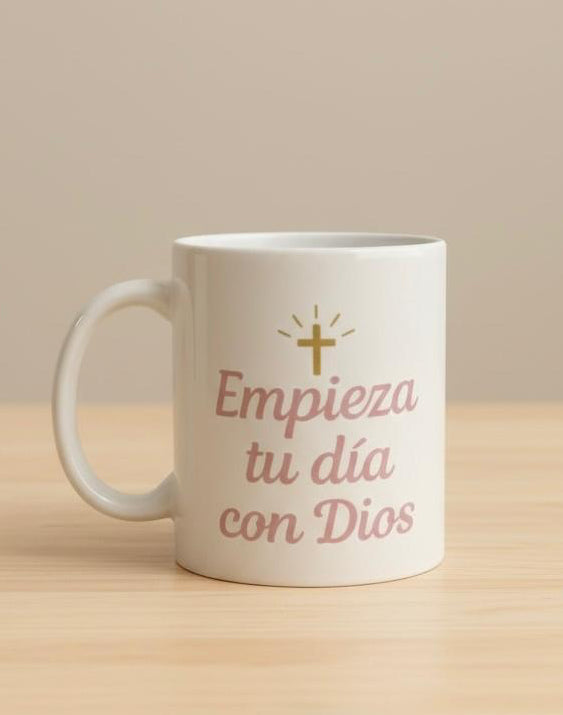 Taza “Empieza tu día con Dios” – 12 onzas  Descripción: