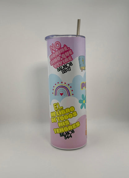Tumbler 20 oz con frases de ánimo colección Salmos – Diseño pastel - Cristo vive 