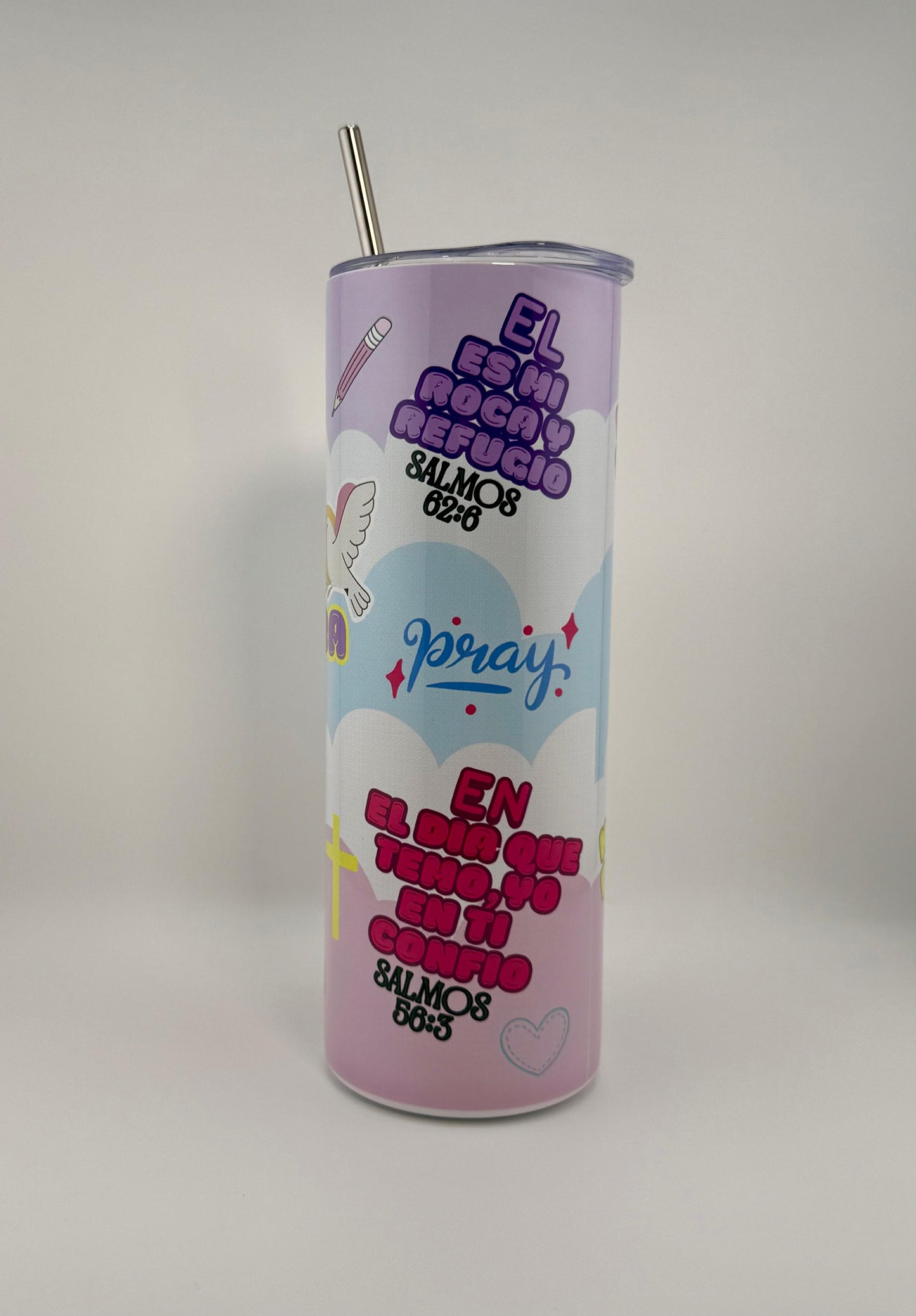 Tumbler 20 oz con frases de ánimo colección Salmos – Diseño pastel - Cristo vive 