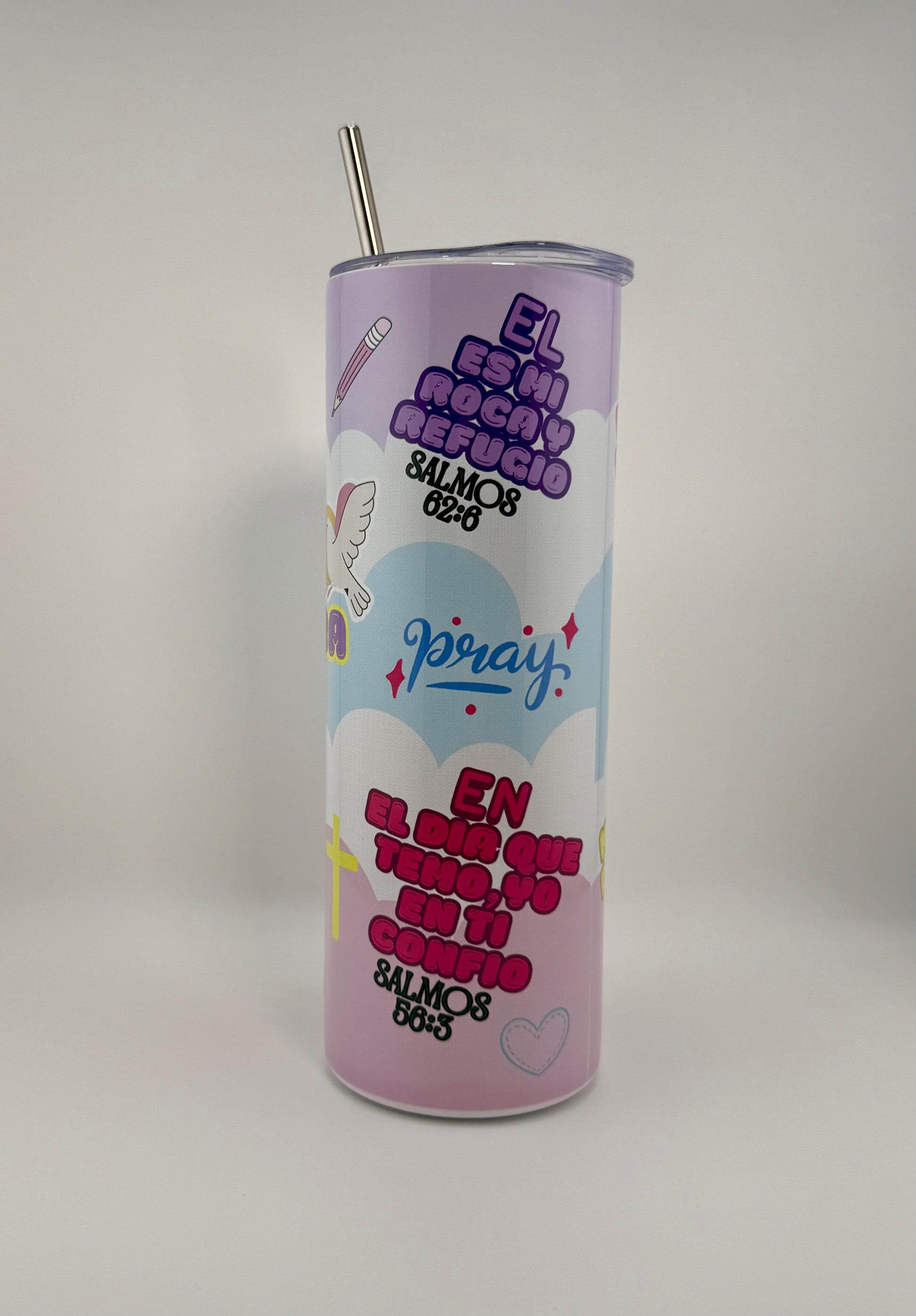 Tumbler 20 oz con frases de ánimo colección Salmos – Diseño pastel - Cristo vive 