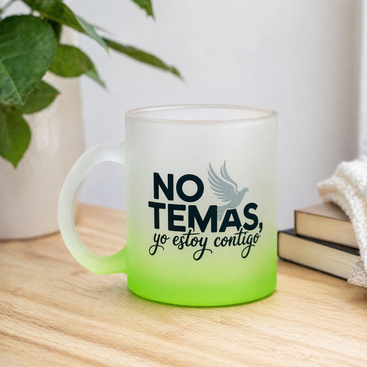 Taza de vidrio esmerilado 11 oz – No temas, yo estoy contigo | Regalo cristiano