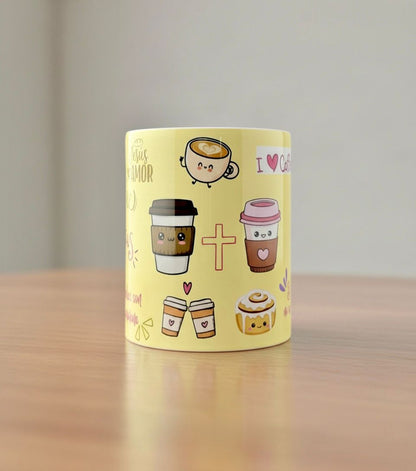 Taza Coffee & Jesus – Ilustrada – 12 oz